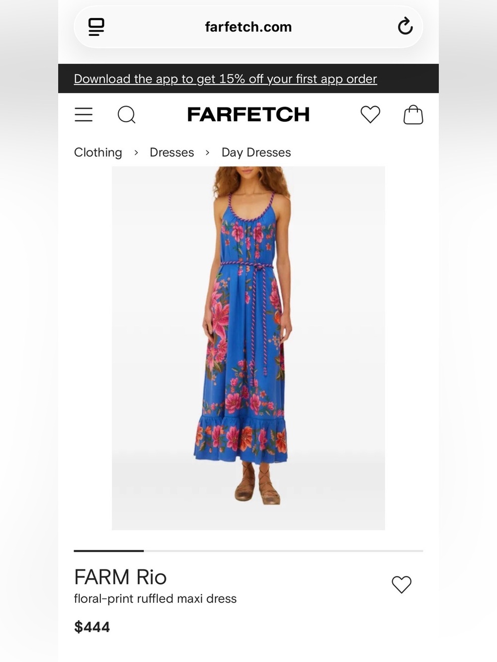 FARM Rio Blue Floral Braided Rope Tie LENZING™ ECOVERO Euroflax Maxi Dress XL - Picture 5 of 5